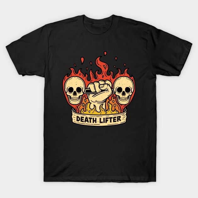 Skull Barbell Flaming T-Shirt by noorshine